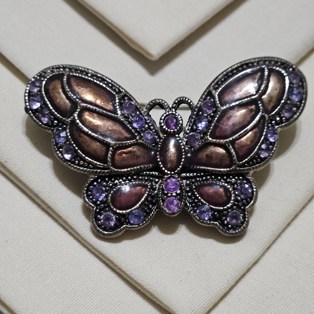 Vintage Purple and Bronze Butterfly Brooch